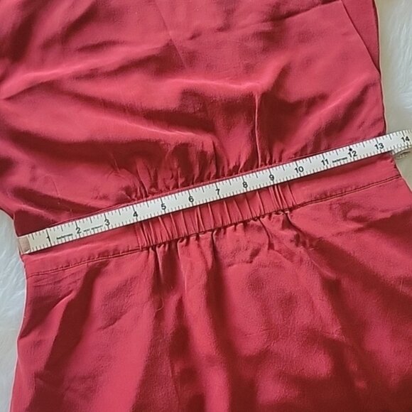 MADEWELL 100% Silk Rust Color Short Sleeve Hi Low Hem Autumn Casual Preppy Dress - Picture 9 of 9